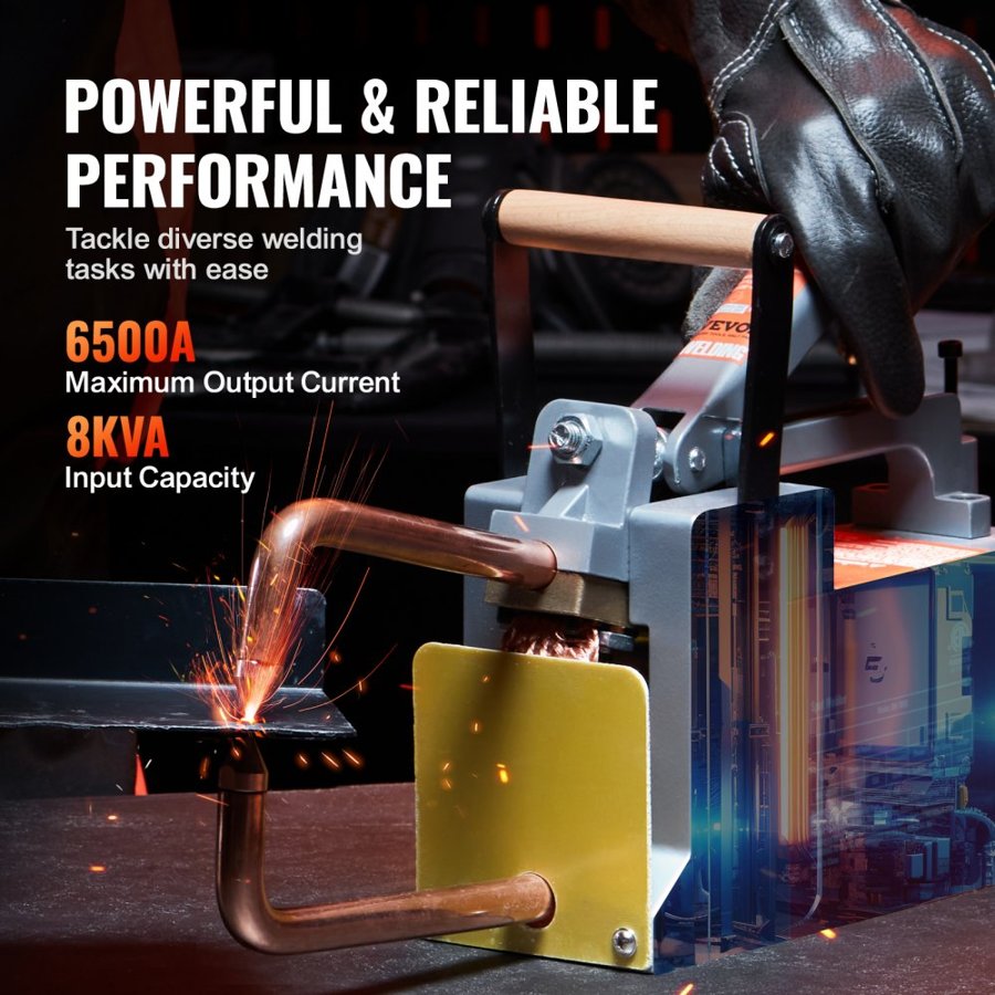 VEVOR Portable Spot Welder, 1/8-inch Thick Spot Welder Machine with 1.5KVA Input Capacity, Handheld Welding Tip Gun Metal Sheet Spot Welding Machine for Carbon Steel, Stainless Steel, Aluminum Sheet