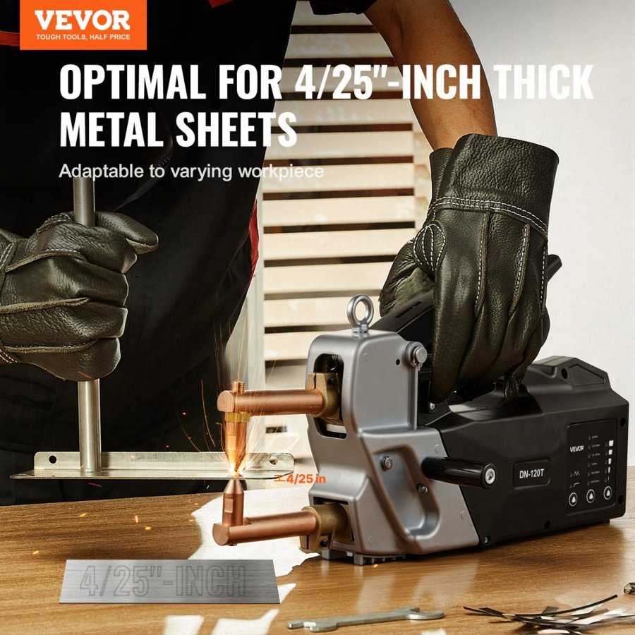 VEVOR Portable Spot Welder, 4mm Thick Spot Welder Machine with 8.1KVA Input Capacity, 4200A Electric Metal Sheet Welding Machine Handheld Welding Tip Gun
