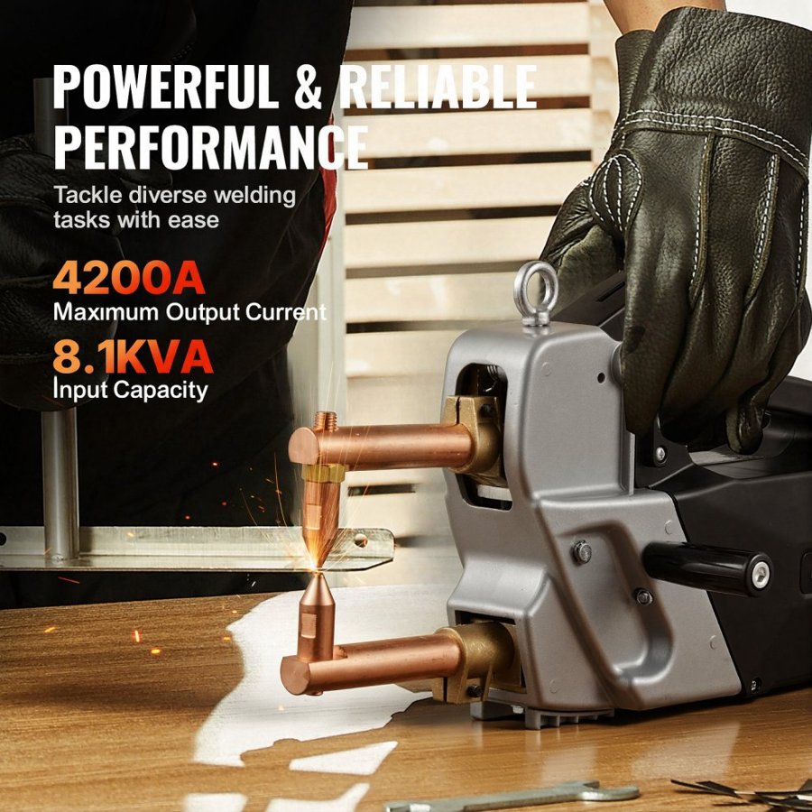VEVOR Portable Spot Welder, 4mm Thick Spot Welder Machine with 8.1KVA Input Capacity, 4200A Electric Metal Sheet Welding Machine Handheld Welding Tip Gun