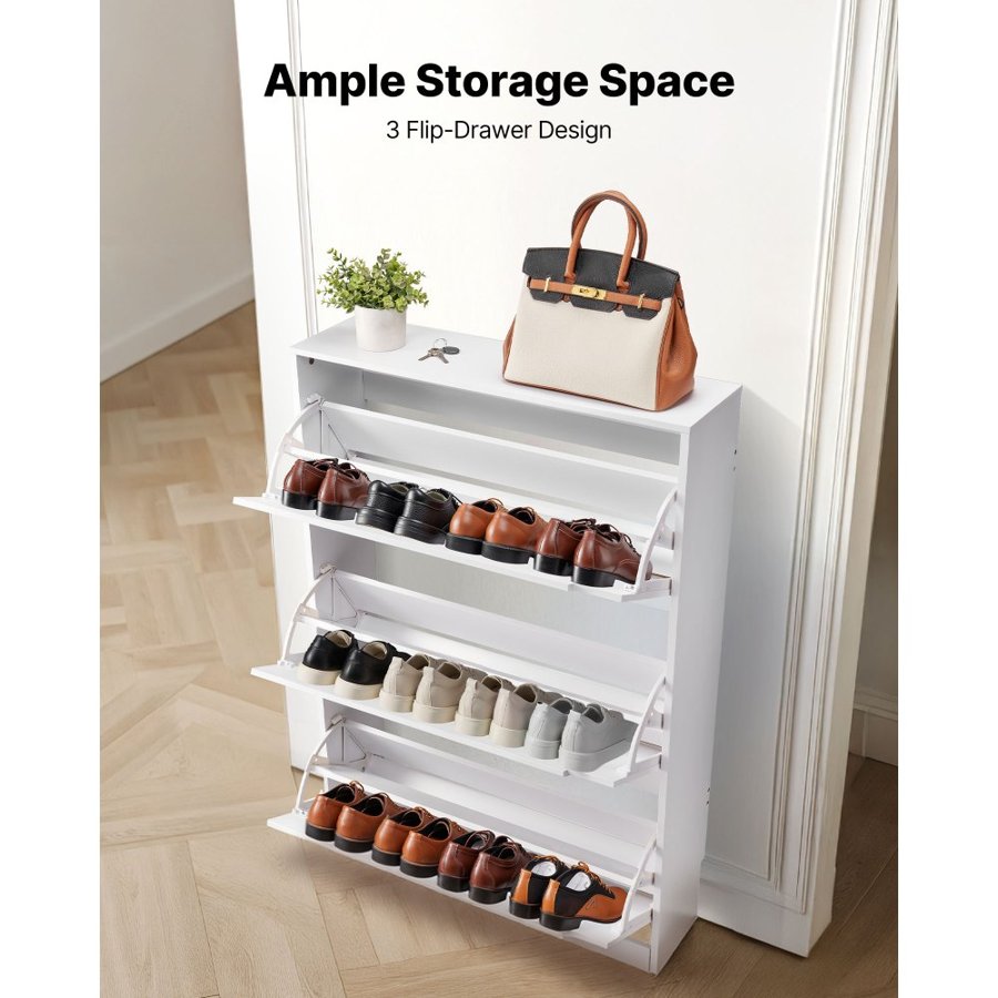 VEVOR Shoe Cabinet with 3 Flip Drawers – White, 31.5 in