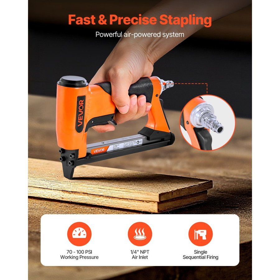 VEVOR Pneumatic Staple Gun, 20 Gauge Air Upholstery Stapler for 50 Series Fine Wire Staples 12.8mm Crown 6mm-16mm Length, Max 110PCS Loading Air Staple Gun for Upholstering, Woodworking, DIY Projects