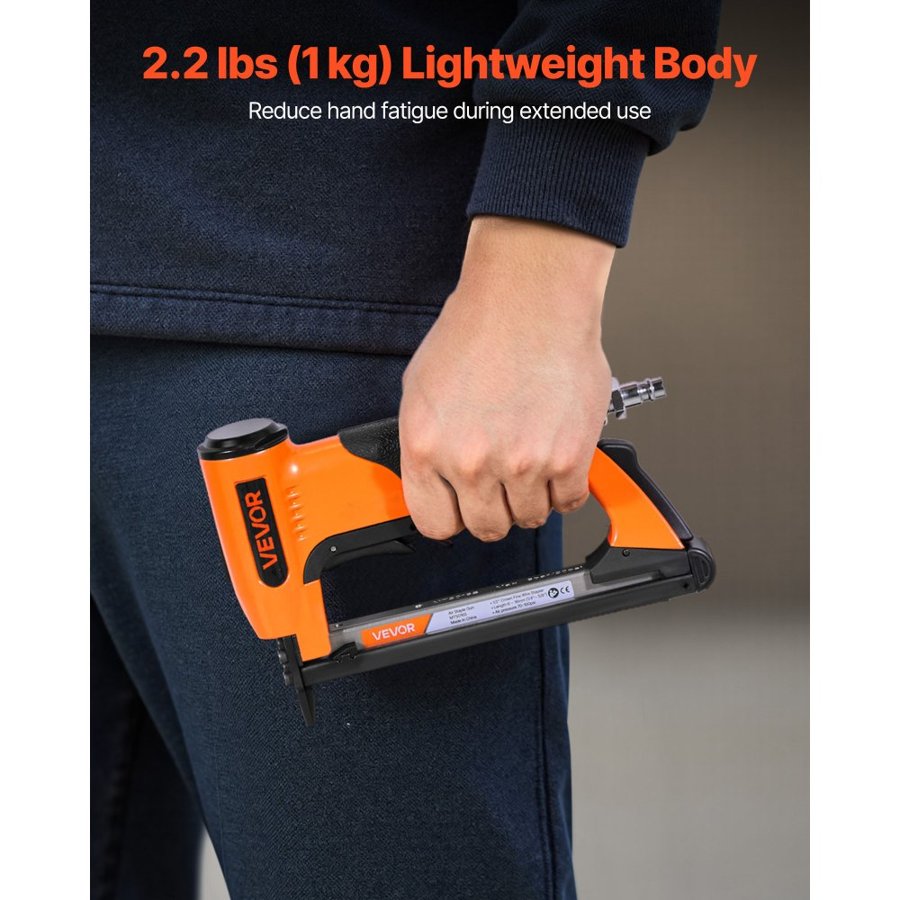 VEVOR Pneumatic Staple Gun, 20 Gauge Air Upholstery Stapler for 50 Series Fine Wire Staples 12.8mm Crown 6mm-16mm Length, Max 110PCS Loading Air Staple Gun for Upholstering, Woodworking, DIY Projects