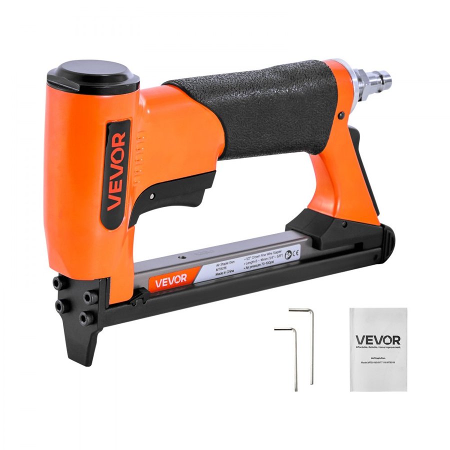 VEVOR Pneumatic Staple Gun, 21 Gauge Air Upholstery Stapler for 80 Series Fine Wire Staples 12.8mm Crown 6mm -16mm Length, Max 150PCS Loading Air Staple Gun for Upholstering, Woodworking, DIY Projects