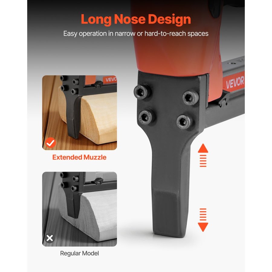 VEVOR Pneumatic Staple Gun, 21 Gauge Long-Nose Upholstery Stapler for 80 Series Fine Wire Staples 12.8mm Crown 6mm-16mm Length, Max 150PCS Loading Air Staple Gun for Upholstering, Woodworking, DIY