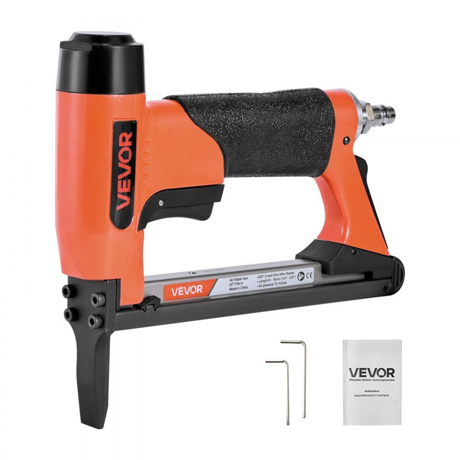 VEVOR Pneumatic Staple Gun, 22 Gauge Long-Nose Upholstery Stapler for 71 Series Fine Wire Staples 9.5mm Crown 6mm-16mm Length, Max 180PCS Loading Air Staple Gun for Upholstering, Woodworking, DIY