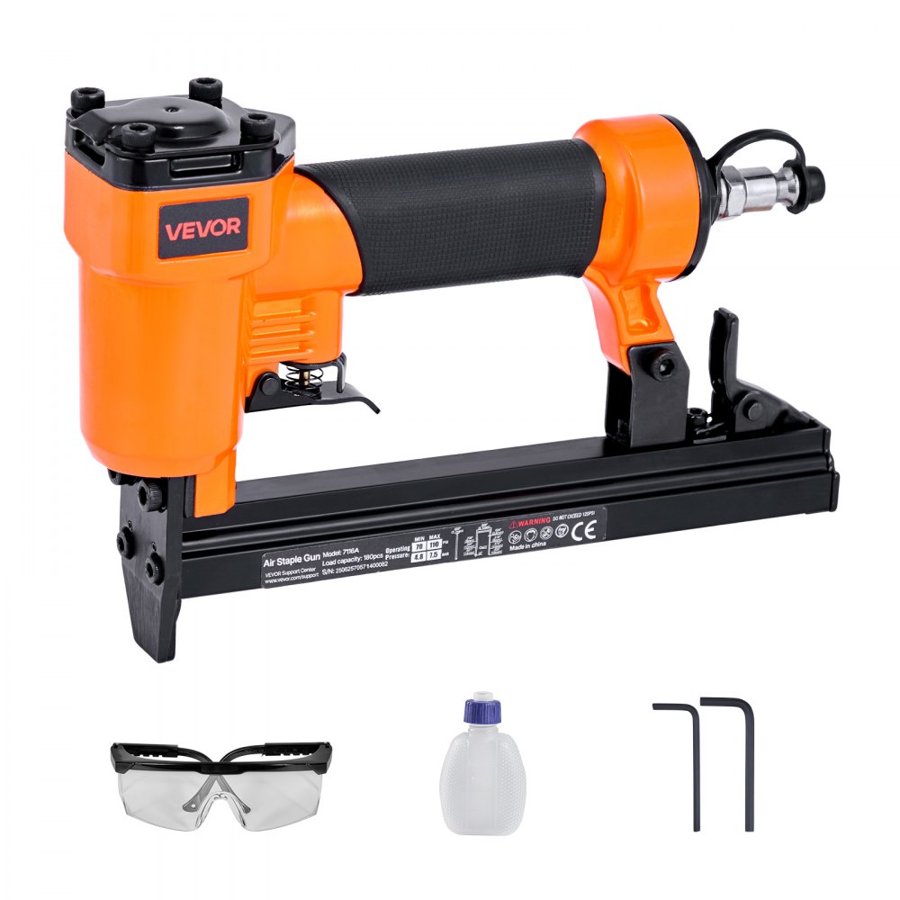 VEVOR Pneumatic Staple Gun, 22 Gauge Pneumatic Upholstery Stapler for 71 Series Fine Wire Staples 9.1mm Crown 4mm-16mm Length, 70-110 PSI Air Staple Gun for Woodworking, Upholstering, DIY Project