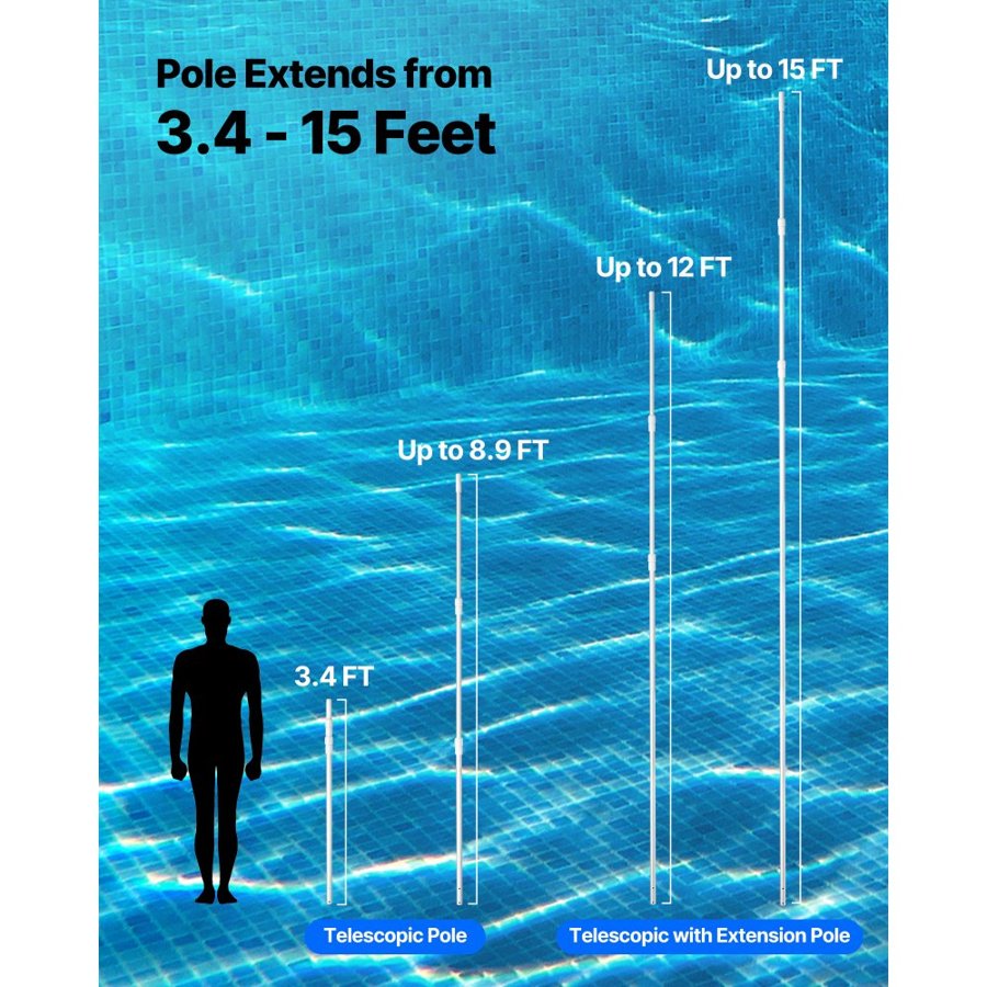 VEVOR Pool Cleaning Stick – 3.4-15 Ft Telescopic Pole
