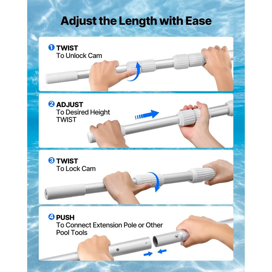 VEVOR Pool Cleaning Stick – 3.4-15 Ft Telescopic Pole