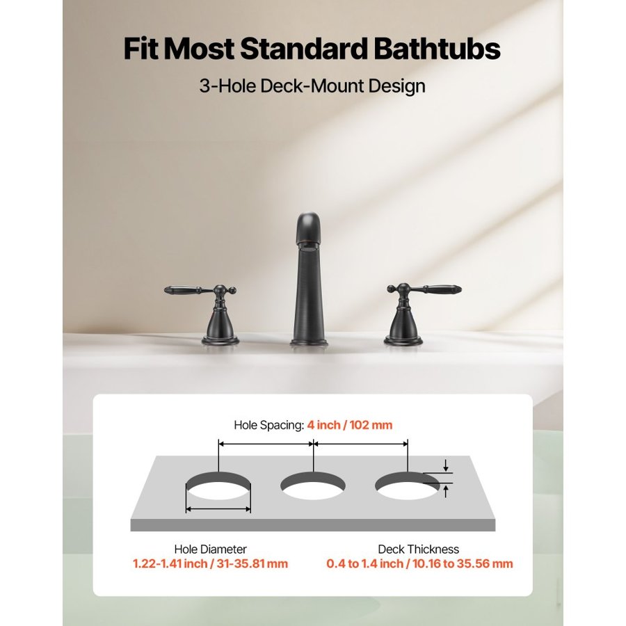 VEVOR Roman Tub Faucet, Gooseneck Bath Tubs Faucets Set with 2 Handles, Roman Tub Faucets Deck Mount for Baby Care, Adult Bathing, 3 Hole Waterfall Bathtub Faucet, Bronze, High Arc Spout Design