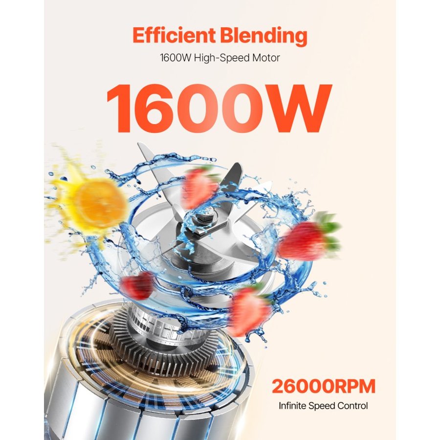 VEVOR Blender for Smoothies, 85 oz 1600W, Professional Blender with Powerful Motor, Multi-Functional Food Processing Blender for Smoothie/Milkshake/Juice, Fits for Kitchen