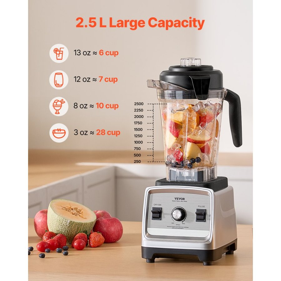 VEVOR Blender for Smoothies, 85 oz 1600W, Professional Blender with Powerful Motor, Multi-Functional Food Processing Blender for Smoothie/Milkshake/Juice, Fits for Kitchen