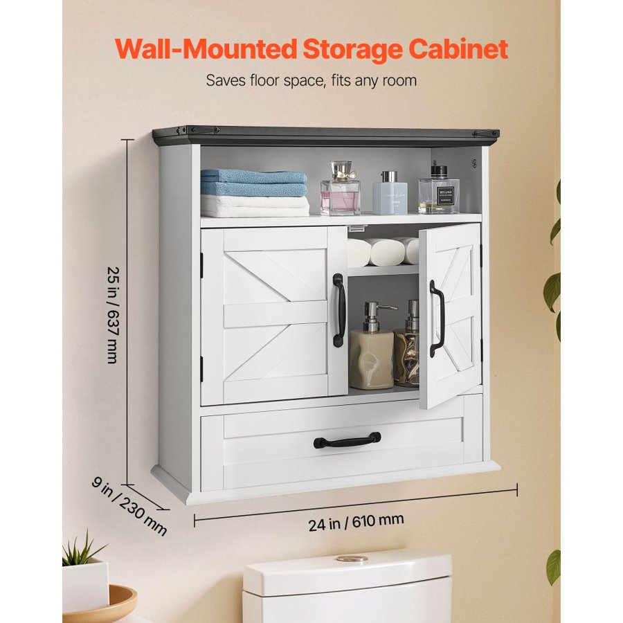 VEVOR Wall Mounted Medicine Cabinet – 2 Doors, Drawer