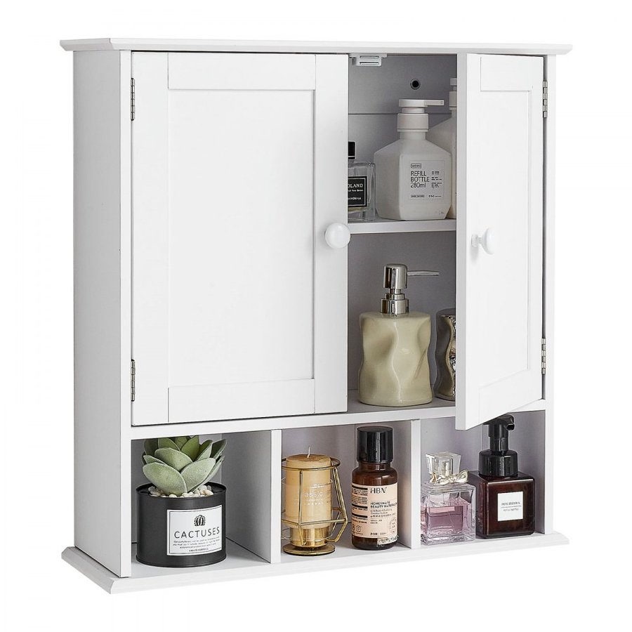 VEVOR White Over Toilet Wall Cabinet – 2 Doors, 3 Levels