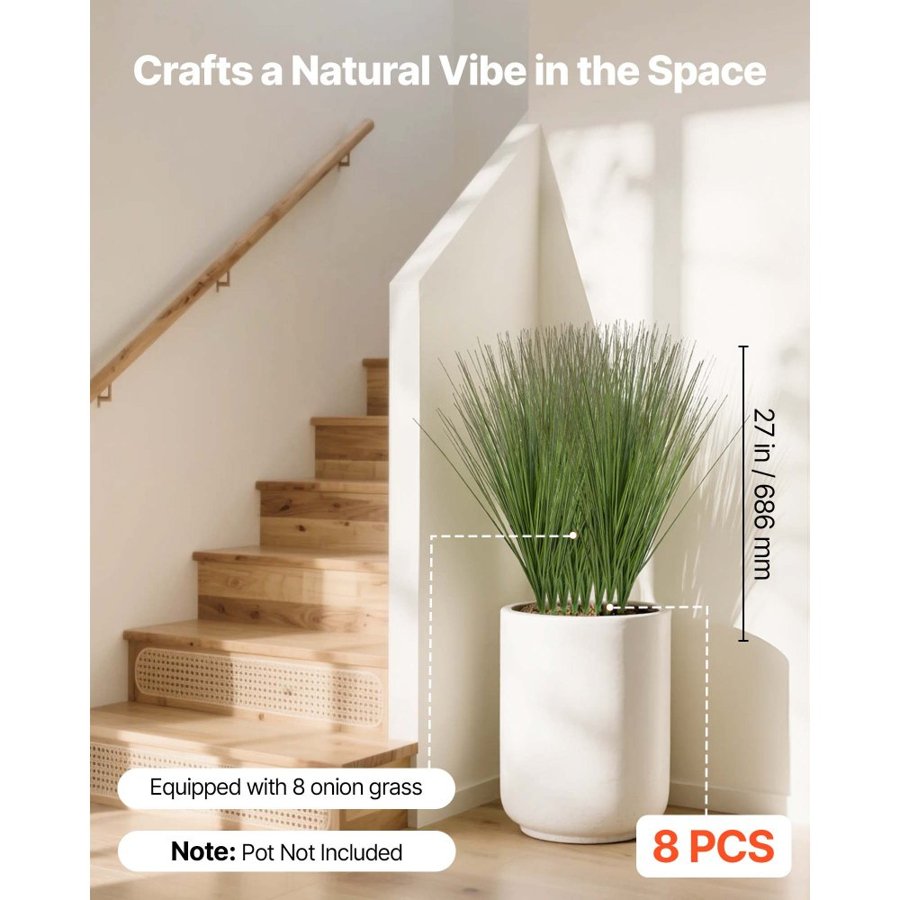 VEVOR Artificial Onion Grass – 27 Inch, 8 Pack PVC Shrubs