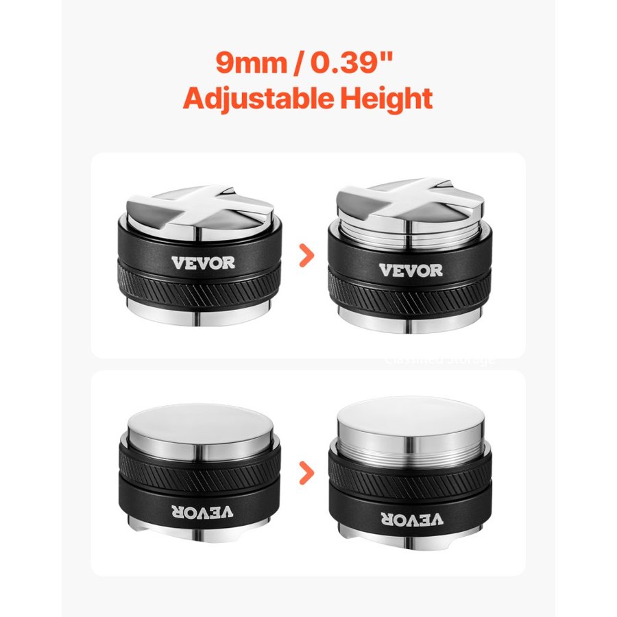 VEVOR Coffee Distributor 53mm, 2-in-1 Adjustable Espresso Distributor with Fan-Shaped Base, Coffee Distributor 304 Stainless Steel with Easy-to-Disassemble Design