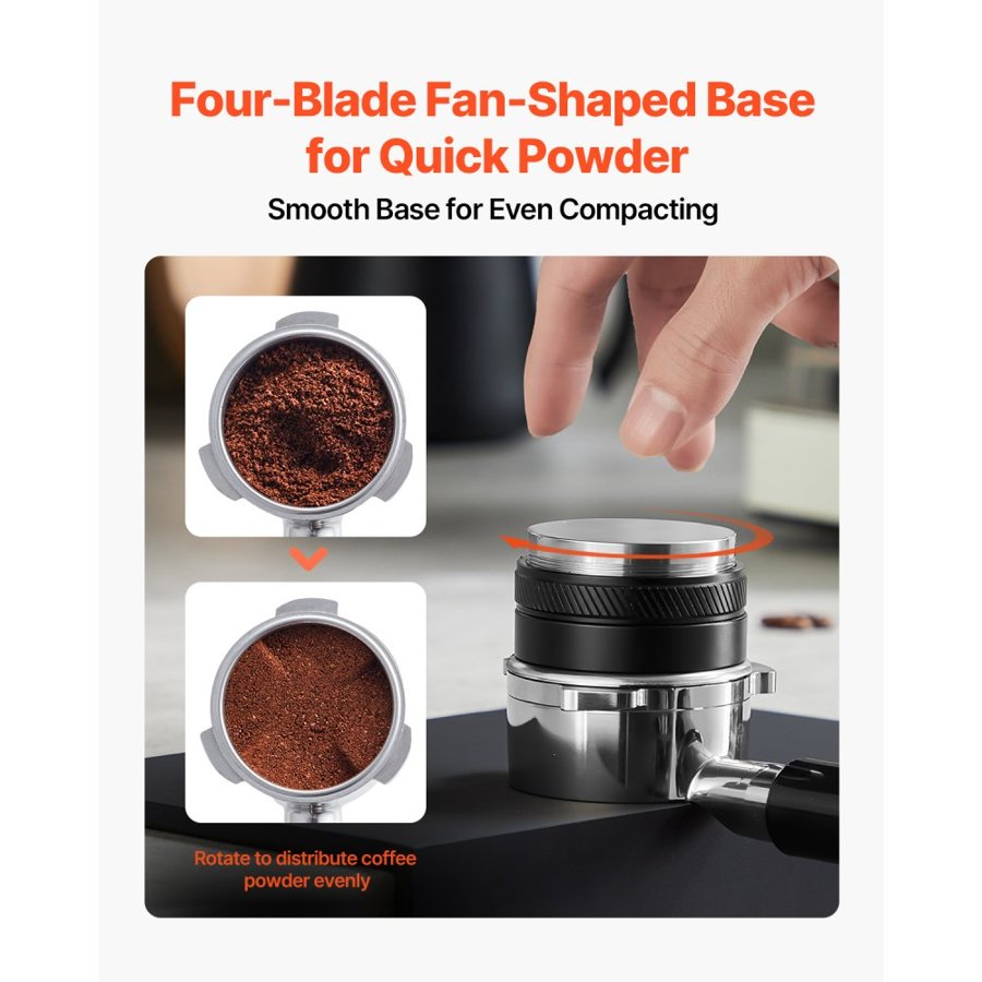 VEVOR Coffee Distributor 53mm, 2-in-1 Adjustable Espresso Distributor with Fan-Shaped Base, Coffee Distributor 304 Stainless Steel with Easy-to-Disassemble Design