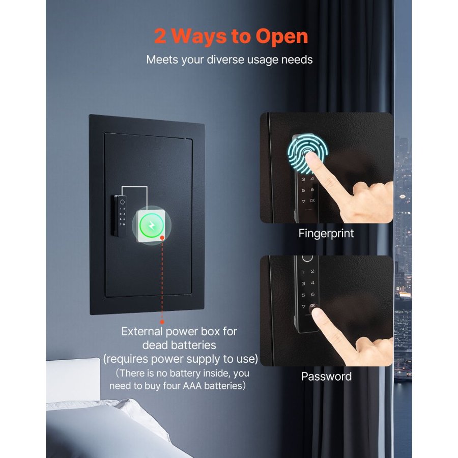 VEVOR Hidden Wall Safe – 3-Tier, Fingerprint, 2.35mm Steel