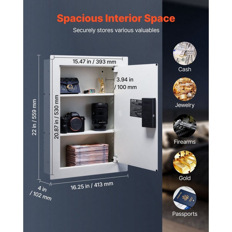 VEVOR Hidden in Wall Safe - 0.83 sq ft, 2.35 mm, 3 Tier