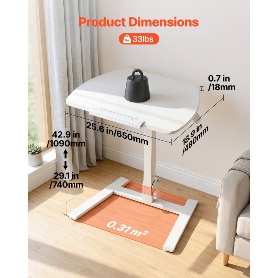 VEVOR Standing Desk, Adjustable Height Mobile Stand Up Desk with Tilting Desktop, 650 x 480 mm Small Computer Sit Stand Workstation, 15 kg Capacity, Pneumatic Lift for Home Office, Fully Assembled