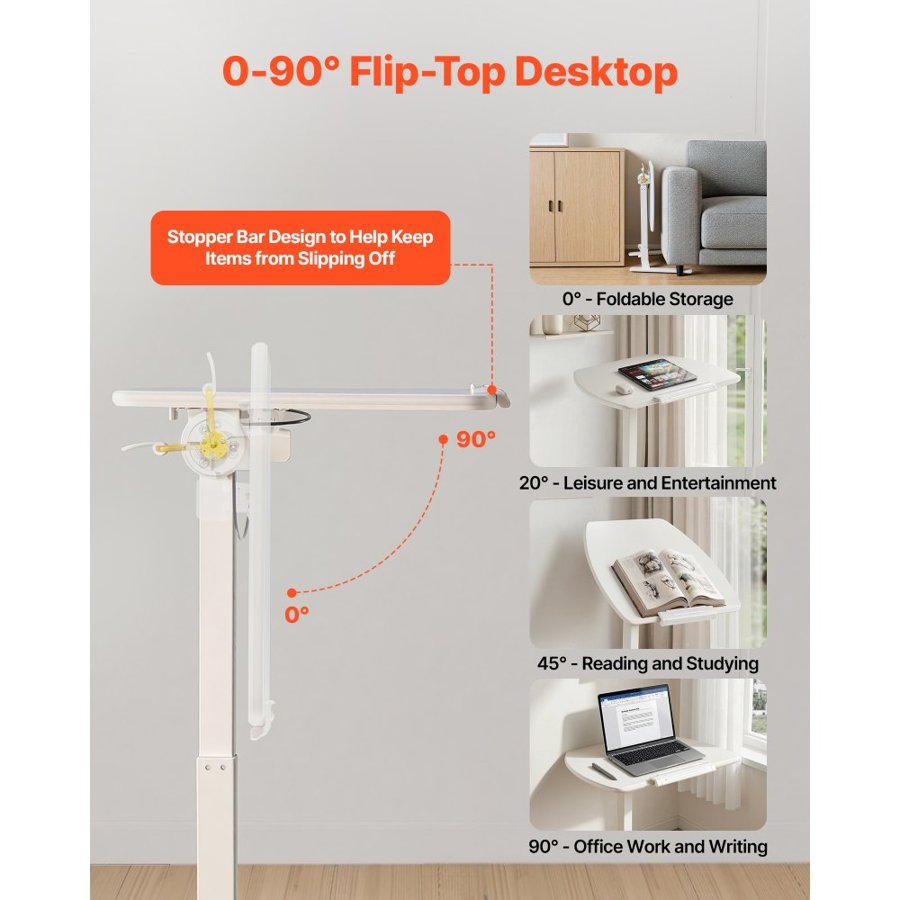 VEVOR Standing Desk, Adjustable Height Mobile Stand Up Desk with Tilting Desktop, 650 x 480 mm Small Computer Sit Stand Workstation, 15 kg Capacity, Pneumatic Lift for Home Office, Fully Assembled