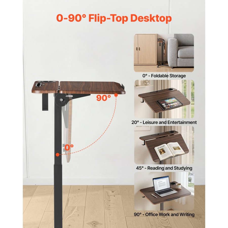 VEVOR Standing Desk, Adjustable Height Mobile Stand Up Desk with Tilting Desktop, 715 x 525 mm Small Computer Sit Stand Workstation, 15 kg Load Capacity, Foot Pedal Pneumatic Lift for Home, Office