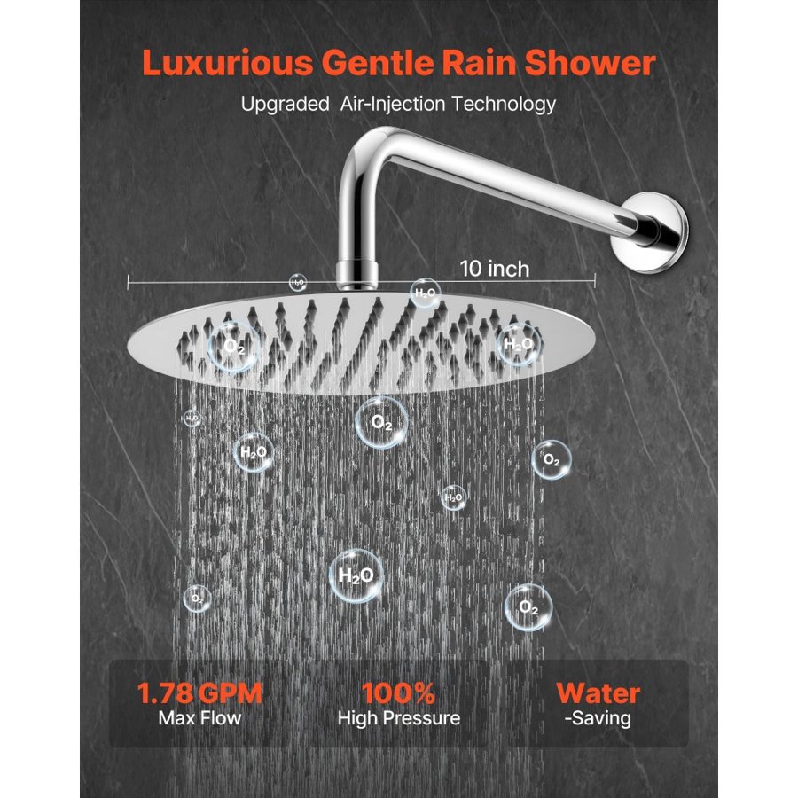 VEVOR Shower Faucet Set, Rainfall Bathroom Shower System with 10-Inch (25.4cm) Round Rain Shower Head and Handheld Spray, Wall Mounted Bath Fixtures with Brass Valve and Trim Kit, Silver Chrome