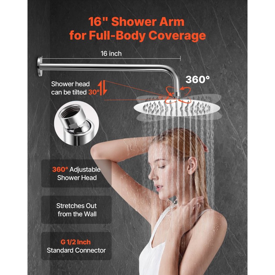 VEVOR Shower Faucet Set, Rainfall Bathroom Shower System with 10-Inch (25.4cm) Round Rain Shower Head and Handheld Spray, Wall Mounted Bath Fixtures with Brass Valve and Trim Kit, Silver Chrome
