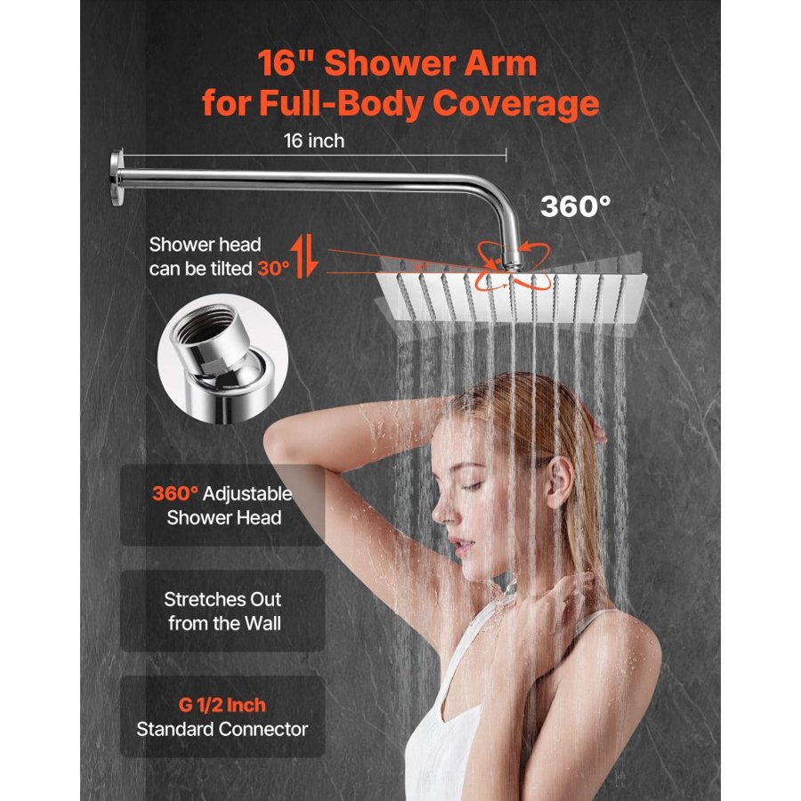 VEVOR Shower Faucet Set, Rainfall Bathroom Shower System with 10-Inch (25.4cm) Square Rain Shower Head and Handheld Spray, Wall Mounted Bath Fixtures with Brass Valve and Trim Kit, Silver Chrome