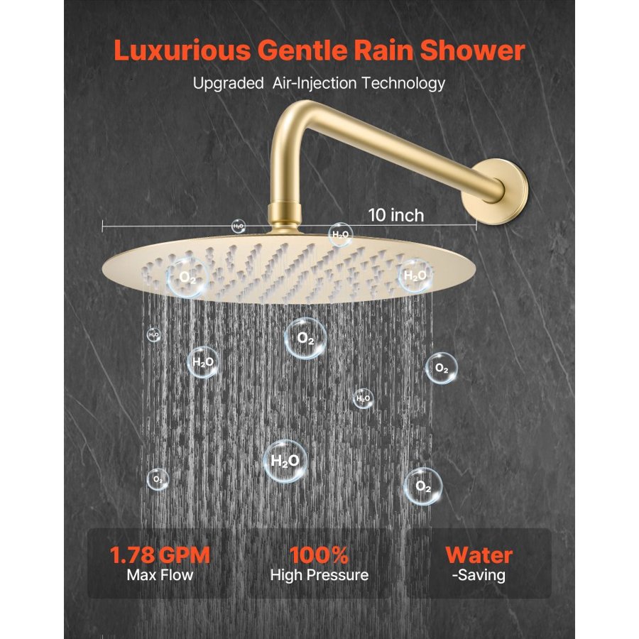 VEVOR Shower Faucet Set, Rainfall Bathroom Shower System with 10-Inch (25.4cm) Round Rain Shower Head and Handheld Spray, Wall Mounted Bath Fixtures with Brass Valve and Trim Kit, Brushed Gold