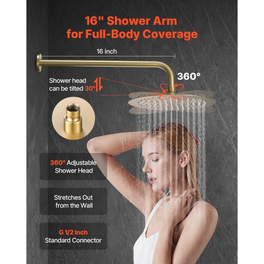 VEVOR Shower Faucet Set, Rainfall Bathroom Shower System with 10-Inch (25.4cm) Round Rain Shower Head and Handheld Spray, Wall Mounted Bath Fixtures with Brass Valve and Trim Kit, Brushed Gold