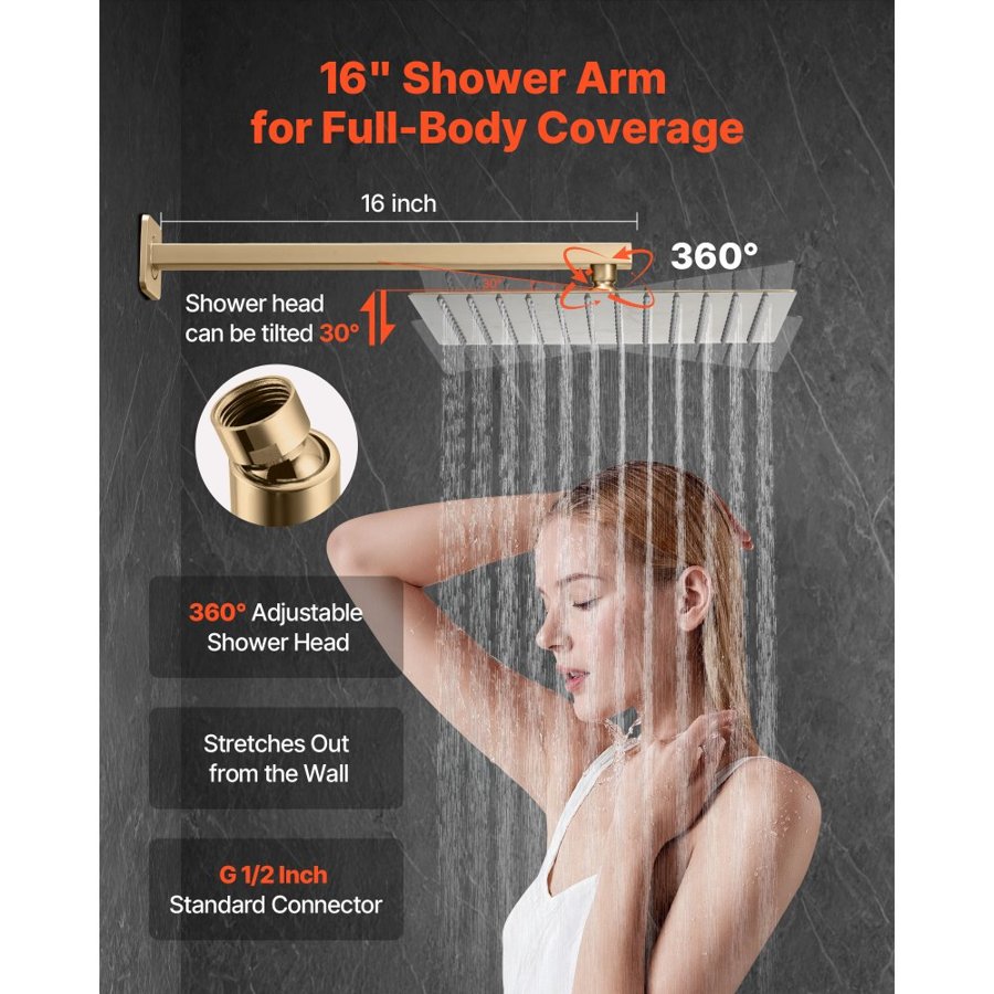 VEVOR Shower Faucet Set, Rainfall Bathroom Shower System with 10-Inch (25.4cm) Square Rain Shower Head and Handheld Spray, Wall Mounted Bath Fixtures with Brass Valve and Trim Kit, Brushed Gold