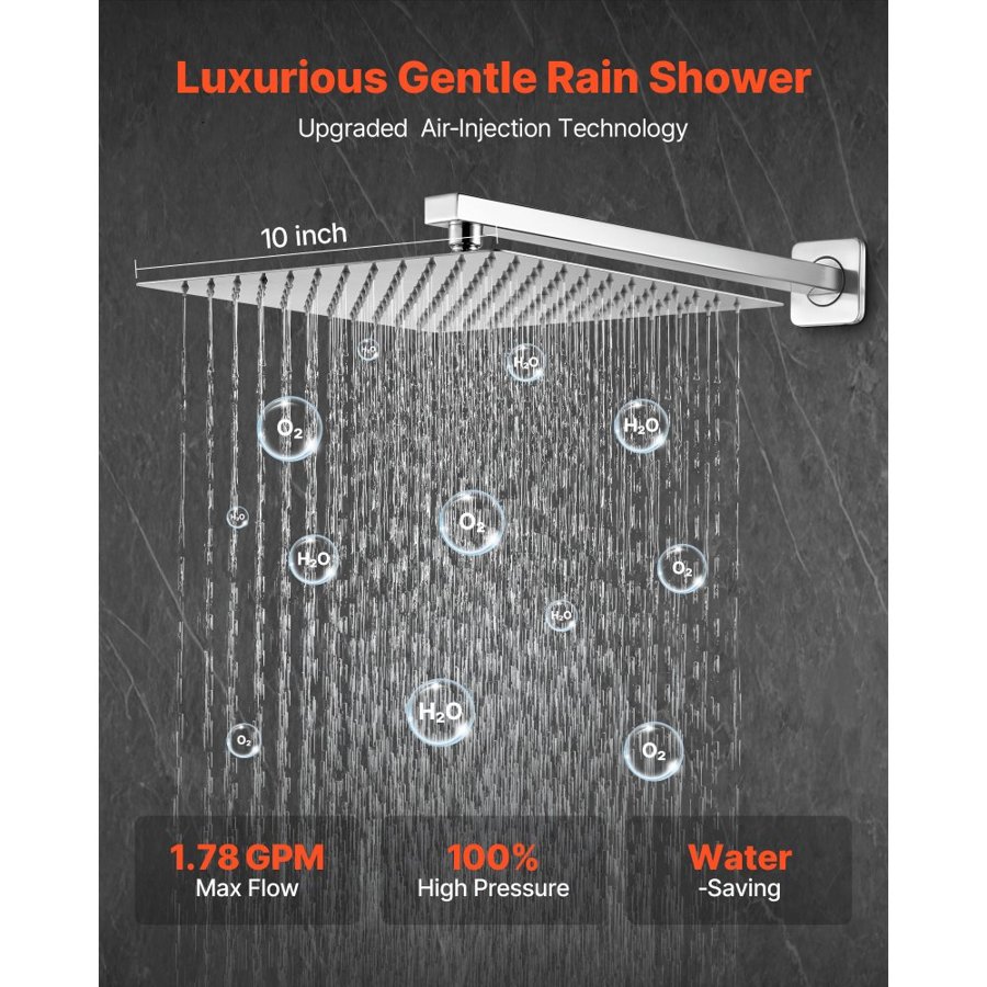 VEVOR Shower Faucet Set, Rainfall Bathroom Shower System with 10-Inch (25.4cm) Square Rain Shower Head and Handheld Spray, Wall Mounted Bath Fixtures with Brass Valve and Trim Kit, Brushed Nickel