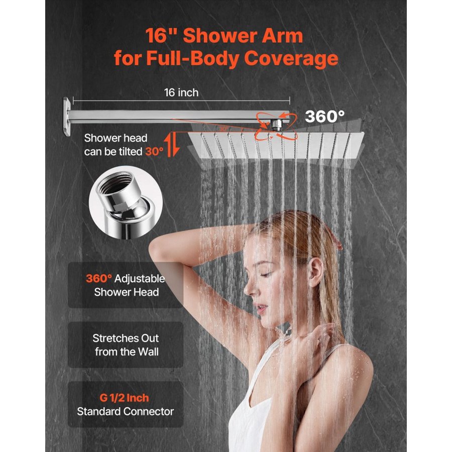 VEVOR Shower Faucet Set, Rainfall Bathroom Shower System with 10-Inch (25.4cm) Square Rain Shower Head and Handheld Spray, Wall Mounted Bath Fixtures with Brass Valve and Trim Kit, Brushed Nickel