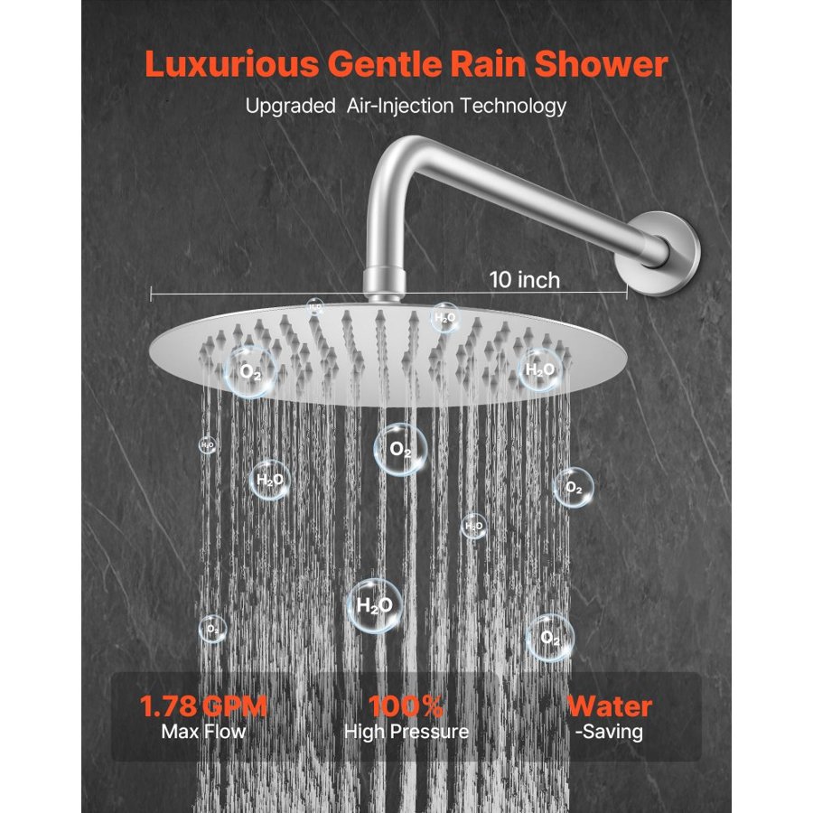 VEVOR Shower Faucet Set, Rainfall Bathroom Shower System with 10-Inch (25.4cm) Round Rain Shower Head and Handheld Spray, Wall Mounted Bath Fixtures with Brass Valve and Trim Kit, Brushed Nickel