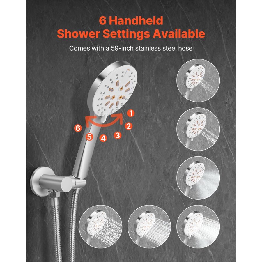 VEVOR Shower Faucet Set, Rainfall Bathroom Shower System with 10-Inch (25.4cm) Round Rain Shower Head and Handheld Spray, Wall Mounted Bath Fixtures with Brass Valve and Trim Kit, Brushed Nickel