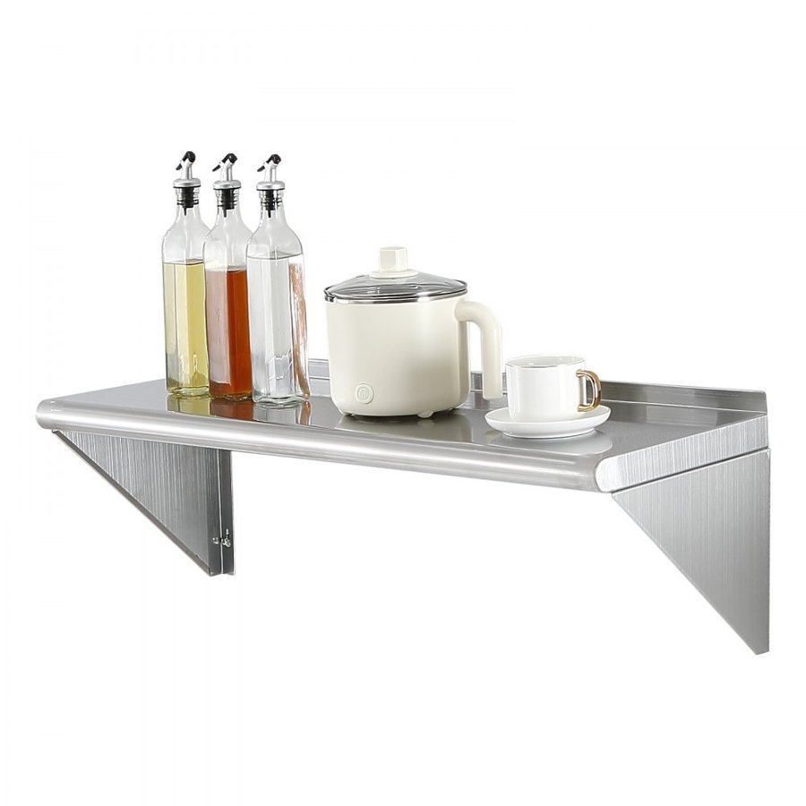 VEVOR 30.5 x 91.4 cm Stainless Steel Shelf, Wall Mounted Floating Shelving with Brackets, 113.4 kg Load Capacity Commercial Shelves, Heavy Duty Storage Rack for Restaurant, Kitchen, Bar, Home, and Hotel