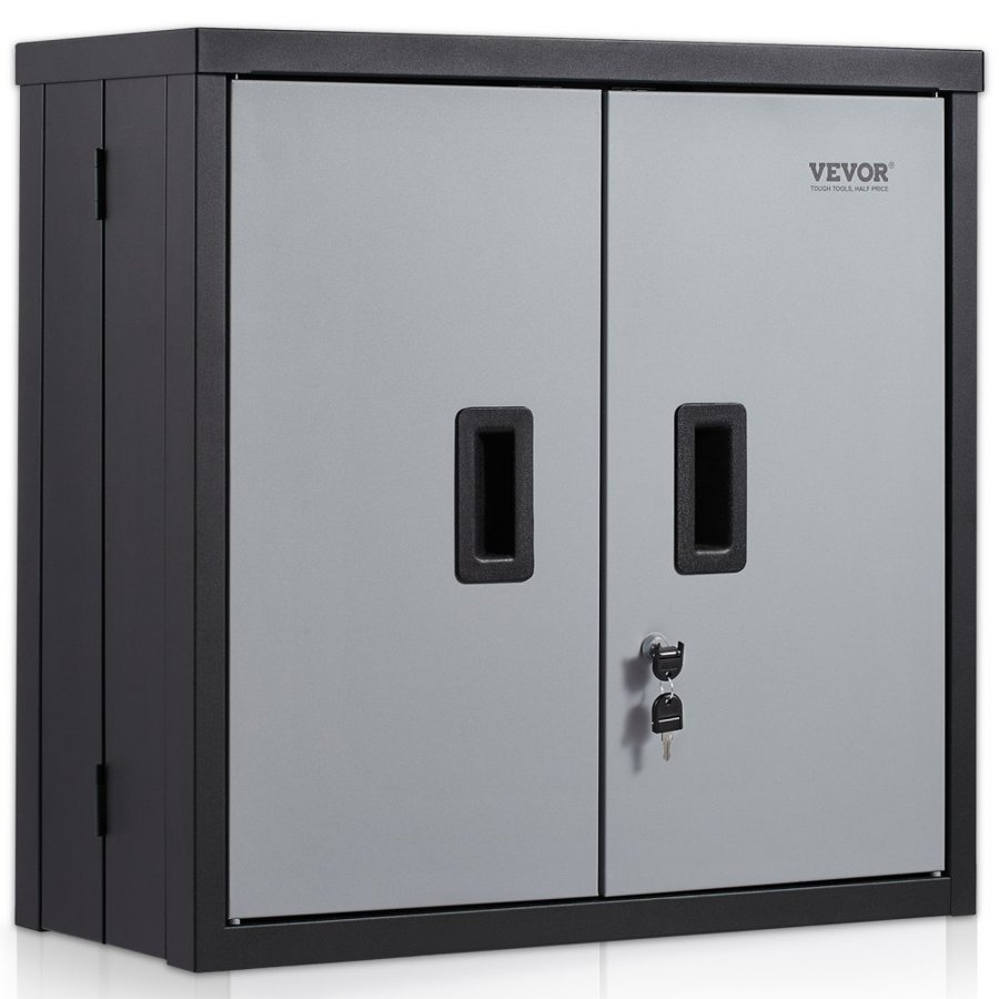 VEVOR Foldable Wall Cabinet, Metal Garage Locker Mounted 660 mm Small Tool Chest 108.8 kg Loading Capacity Adjustable Shelf Magnetic Door File for Warehouse Office Home Black