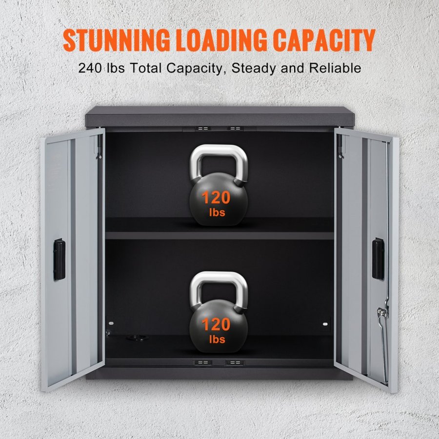 VEVOR Foldable Wall Cabinet, Metal Garage Locker Mounted 660 mm Small Tool Chest 108.8 kg Loading Capacity Adjustable Shelf Magnetic Door File for Warehouse Office Home Black
