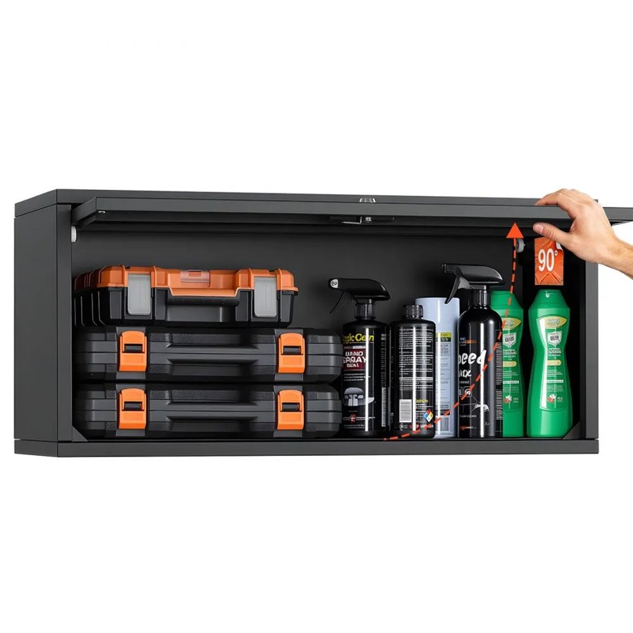 VEVOR Metal Wall Cabinet, 77W x 30.5D x 35.6H cm, Floating Garage Tool Cabinet with Up-Flip Door, 54.5 kg Load per Shelf, Fit for Garage, Basement, Kitchen, Warehouse, Assembly Required