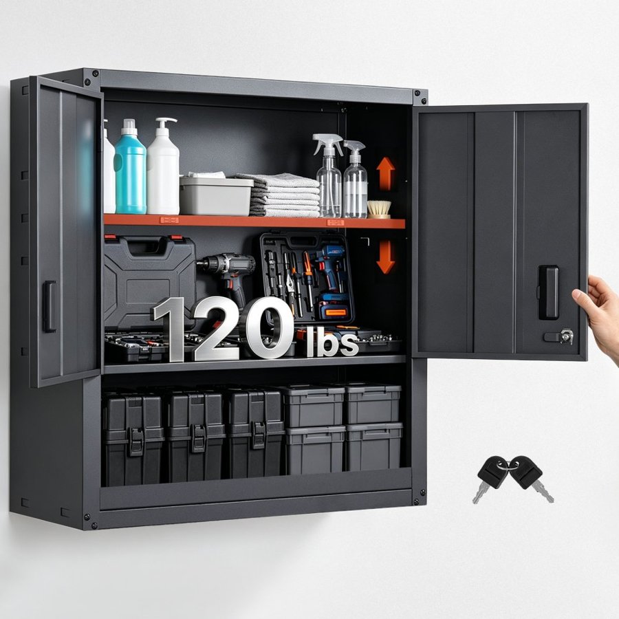 VEVOR Black Metal Wall Cabinet – 30"x12"x30", 120 lb Shelf
