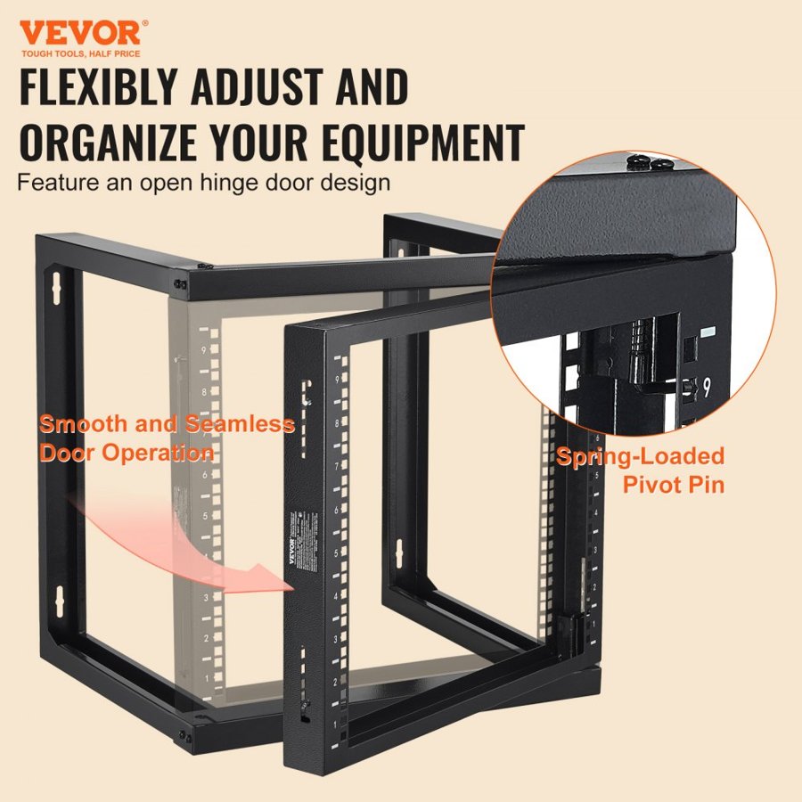 VEVOR 9U Wall Mount Rack 150 lbs/68.04 kg Open Frame Server Network Rack Black 530x450x520mm