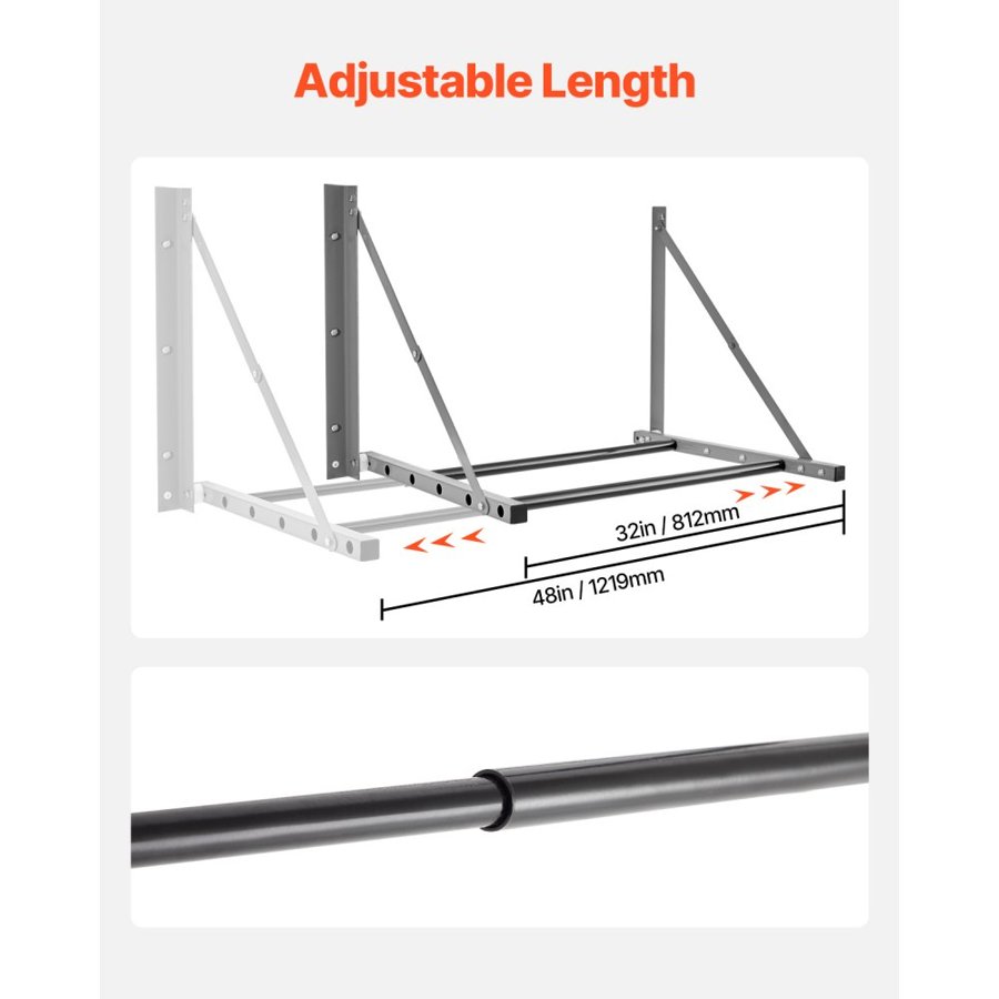 VEVOR Wall Mounted Folding Tire Rack, 32" - 48" Adjustable Tire Rack, Q235 Heavy-Duty Steel Tire Storage Rack for R14-R20 inch Standard Tires, Max 300lbs Load Capacity for Garage Workshop Repair Shop