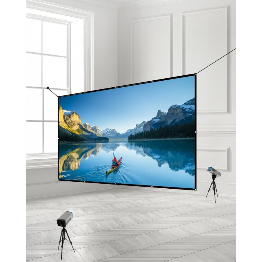 VEVOR Projector Screen, 3810 mm 16:9 4K 1080 HD Projection Screen, Wall Mounted Projection Dispaly Projector with 12 Hooks and Double-Sided Tapes, Portable Moive Canvas for Family Home Office Theater