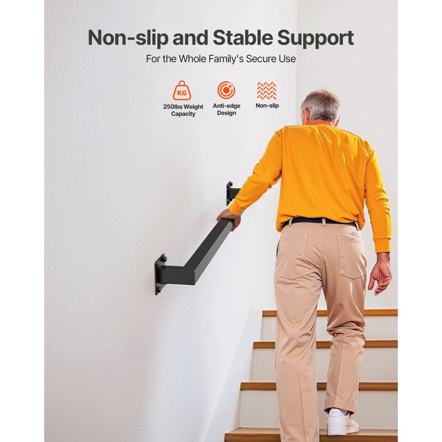VEVOR Wall Mount Stair Handrail – 3 Ft, 2 Sections, 250 LBS