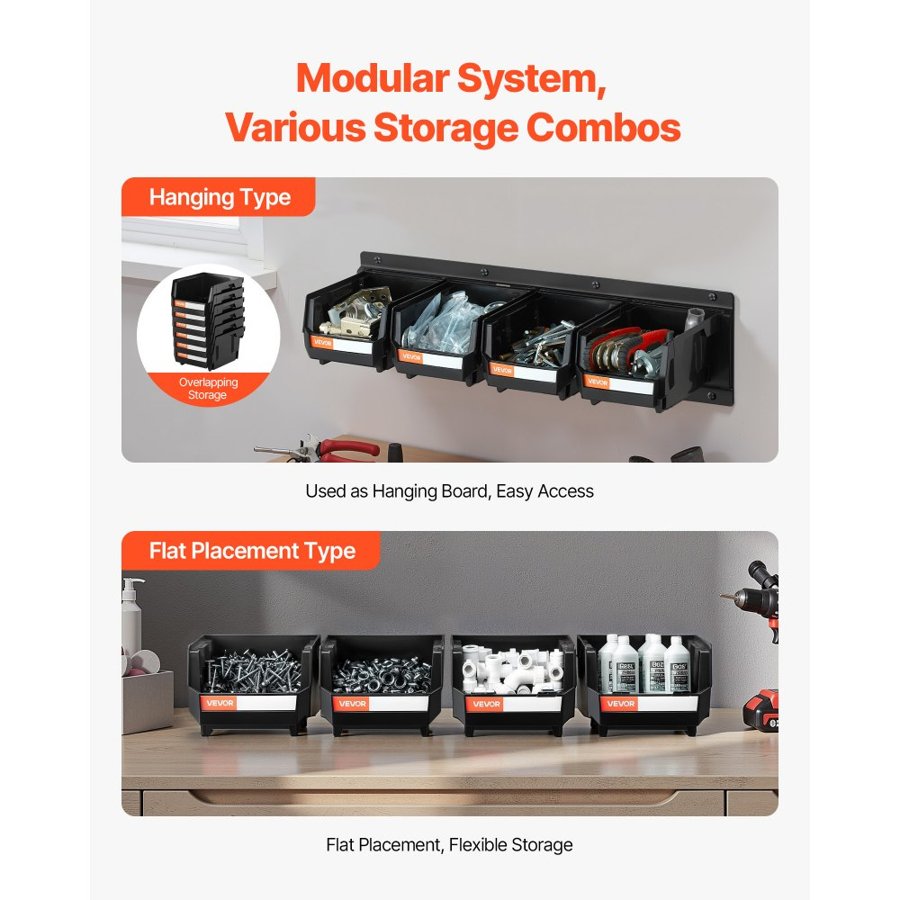 VEVOR Wall Mounted Storage Bins –  12 Set, 3 Metal Rails
