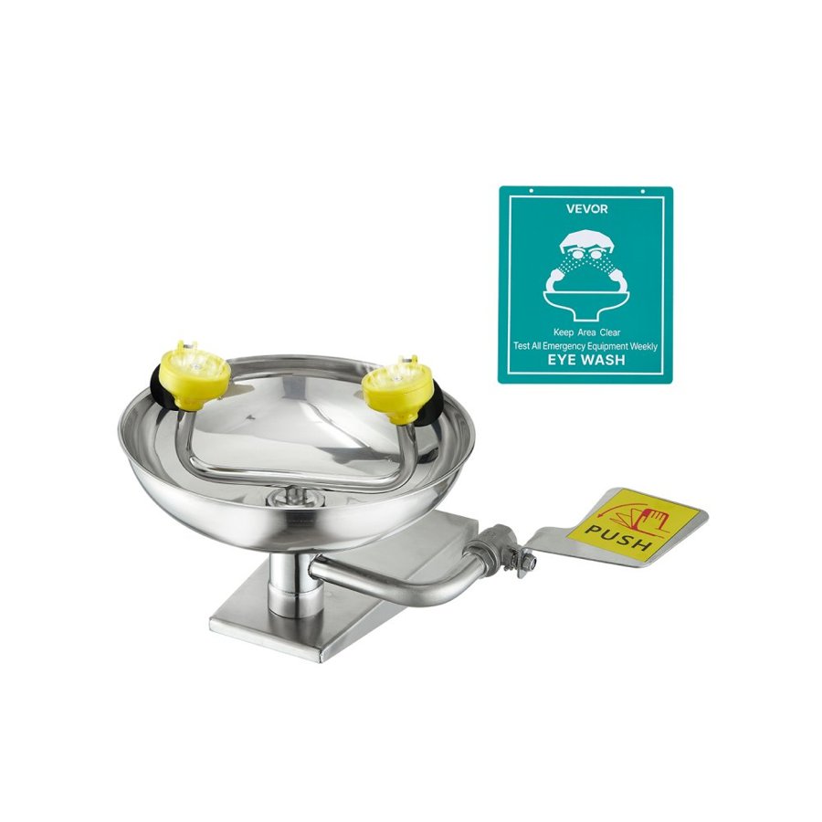VEVOR Emergency Eye Wash Station, Stainless Steel Wall-Mounted Eyewash Unit, First Aid Eye Wash Sink 410x330x240 mm, Ideal for Laboratories, Factories, Schools, Construction Sites