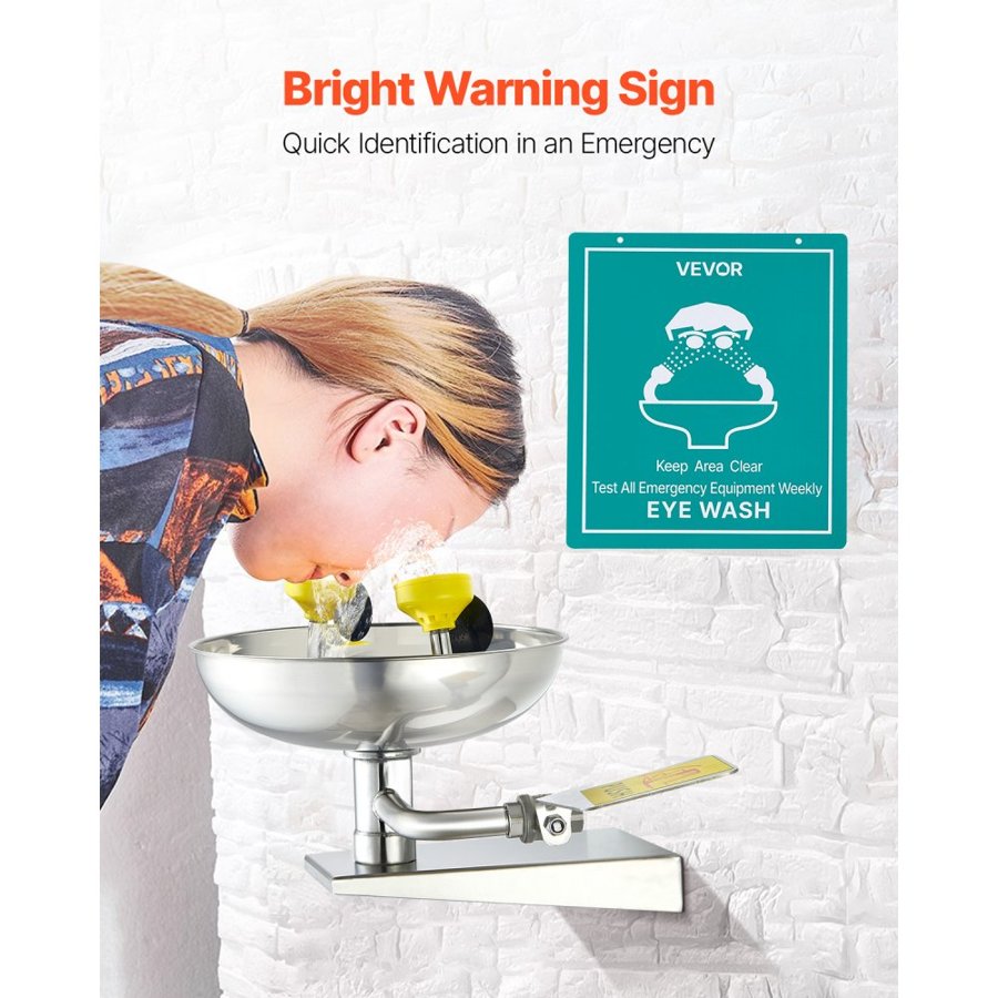 VEVOR Emergency Eye Wash Station, Stainless Steel Wall-Mounted Eyewash Unit, First Aid Eye Wash Sink 410x330x240 mm, Ideal for Laboratories, Factories, Schools, Construction Sites