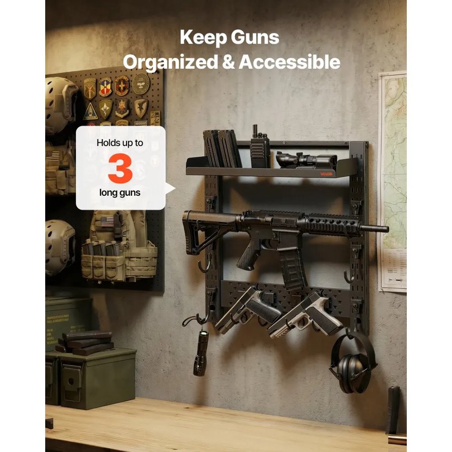 VEVOR Horizontal Gun Rack for Wall – Steel, Holds 3 Rifles