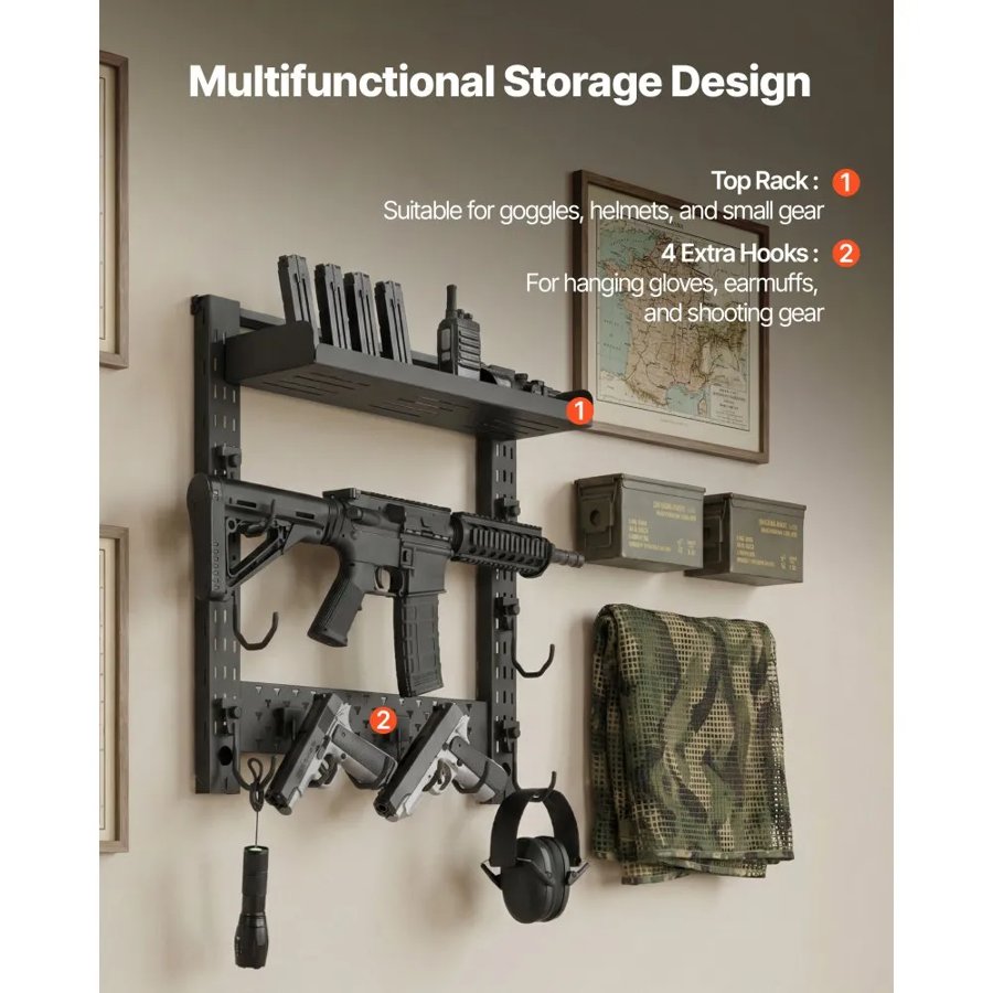 VEVOR Horizontal Gun Rack for Wall – Steel, Holds 3 Rifles