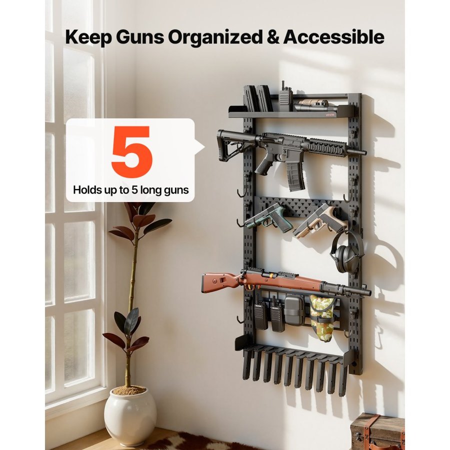 VEVOR Wall Mount Gun Rack – Steel, Holds 5 Rifles, MOLLE